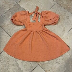 Free People Textured Puff Sleeve Mini Dress Women S Orange Tie Back Babydoll